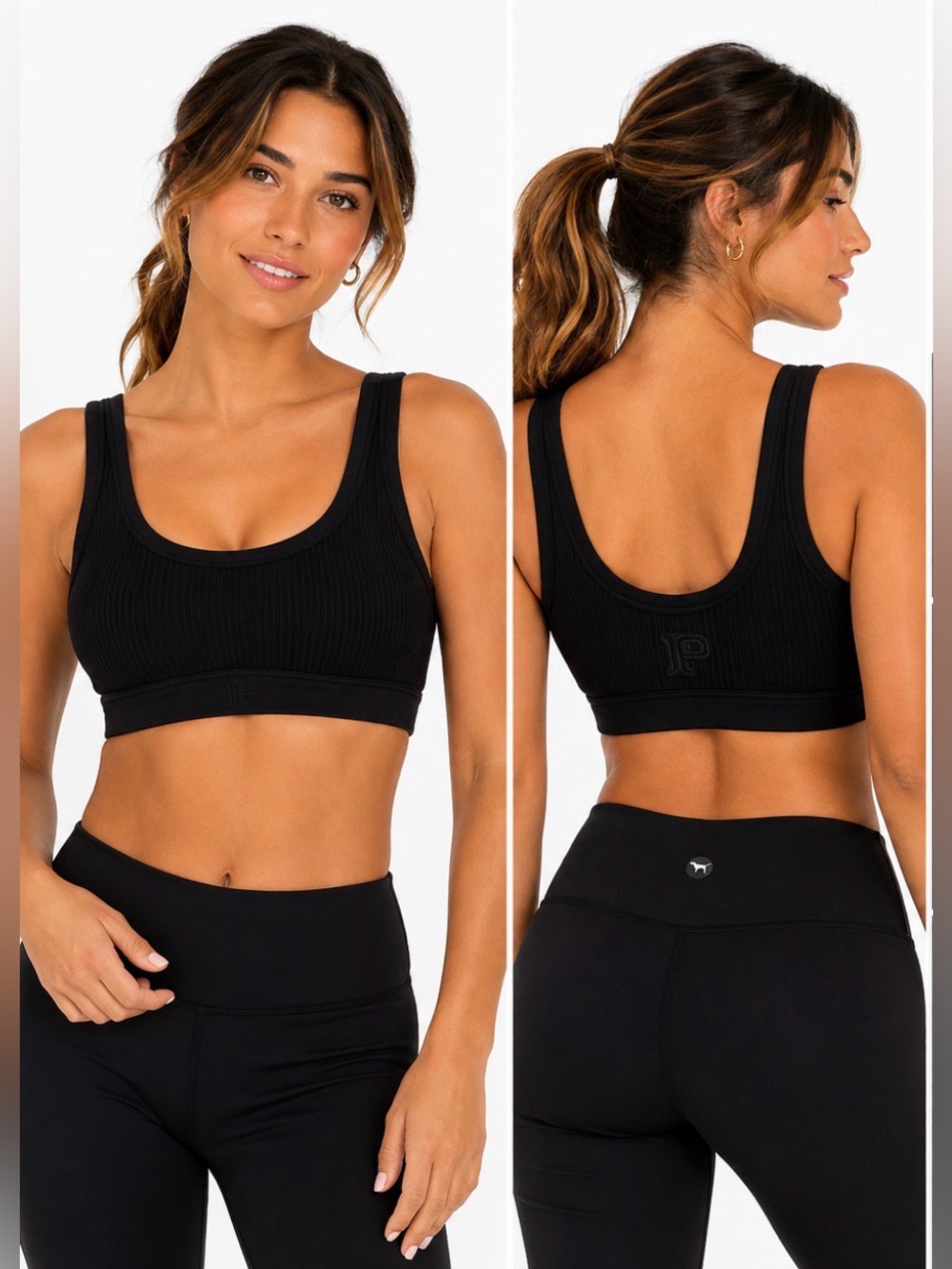 PINK Victoria’s Secret Ribbed Sports Bra Black Medium Wireless Scoop Neck